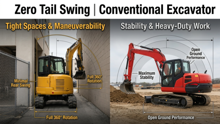 Zero Tail Swing vs. Conventional Excavators: Key Differences and Best Applications